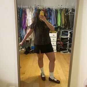 90s Black Mini Skirt with Front Slit - Women's